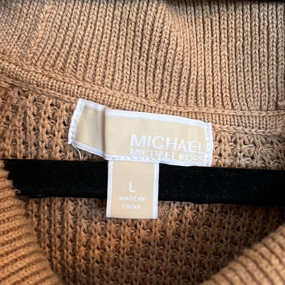 Michael Kors Camel Waffle Knit Cowl Neck Relaxed Fit Sweater Size L - Picture 3 of 9
